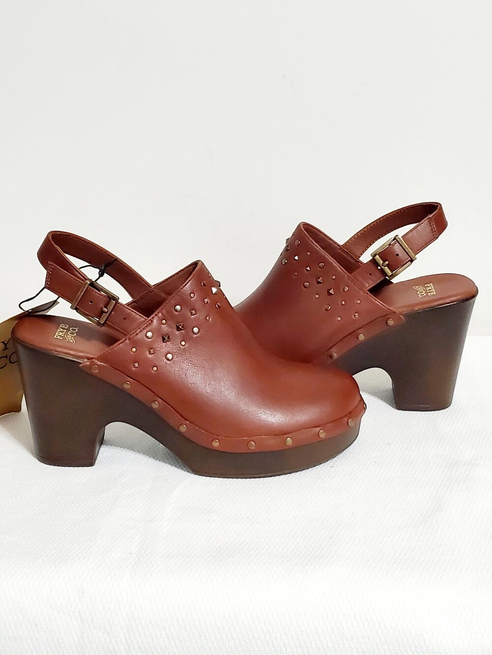 Frye & Co Fiori Clogs Brown Vegan Leather Size 9 NEW